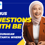 Banner rumus Questions with BE menggunakan kata tanya Where dari English Club Gresik